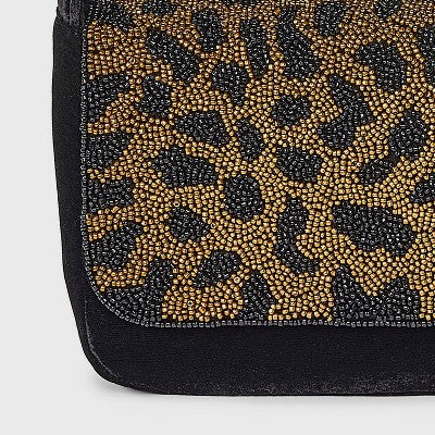 Embellished Leopard Print Flap Shoulder Bag - A New Day Black/Brown
