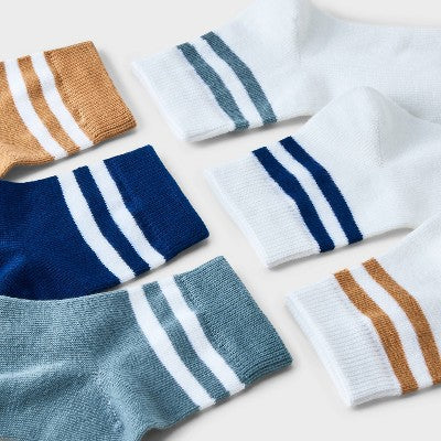 Boys' 10pk Varsity Striped Ankle Socks - Cat & Jack Gray/Blue/White L