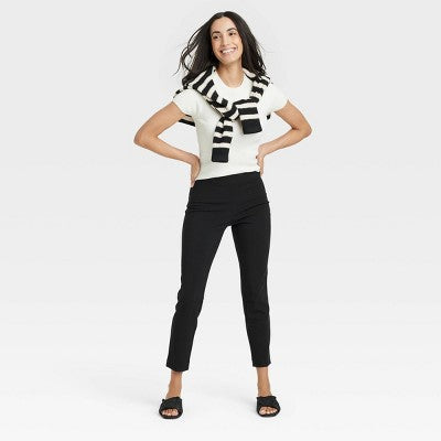 Women's High-Rise Skinny Ankle Pull-On Pants - A New Day Black 10
