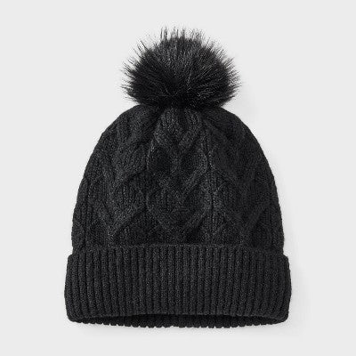 Girls' Cable Heart Beanie Hat - Cat & Jack Black