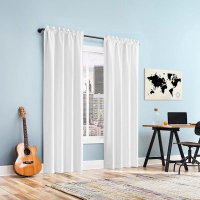 40"x84" Sun Zero Doucet Thermal Blackout Rod Pocket Curtain Panel White: Energy Efficient, Noise Reduction, Indoor Use