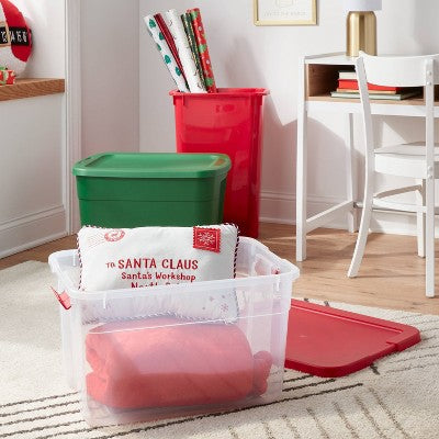 66qt Latching Clear Storage Box - Clear Base Rocket Red Lid and Latch - Brightroom: Stackable Plastic Utility Tubs (LOCAL PICKUP ONLY)