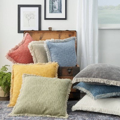 22"x22" Oversize Printed Stonewash Square Throw Pillow Ocean Blue - Nicole Curtis: Bohemian Cotton Decor, Removable Cover