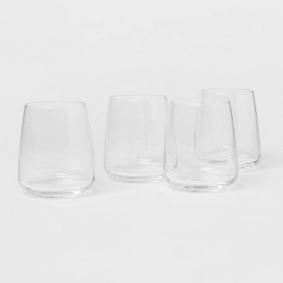 4pk Simsbury Stemless Wine Glasses - Threshold: Clear Glass Cups, Dishwasher-Safe, BPA & Lead-Free, 12oz, Set of 4