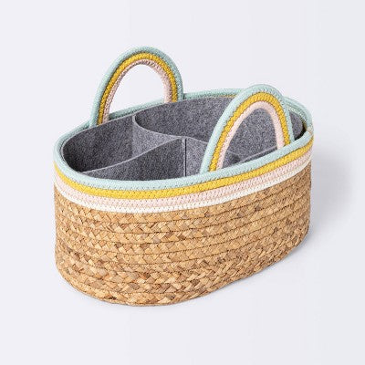 Braided Water Hyacinth Diaper Caddy with Coiled Rope Handles - Pink - Cloud Island