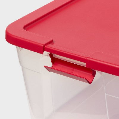 66qt Latching Christmas Storage Box Clear Base with Lid and Latch Red - Brightroom (LOCAL PICKUP ONLY)