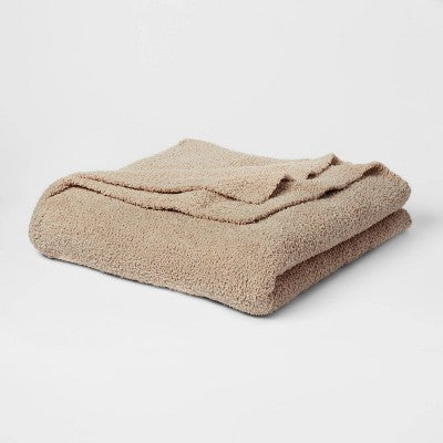 Full/Queen Cozy Chenille Bed Blanket True Khaki - Threshold: Midweight, Reversible, Knitted Fabric, Machine Washable
