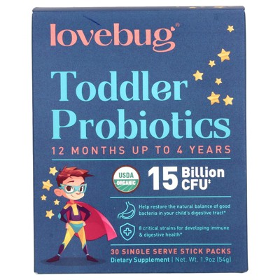 LoveBug Probiotics Toddler Probiotics, 12 Months Up To 4 Years, 15 Billion CFU, 30 Single Serve Stick Packs, 0.06 oz (1.8 g) Each