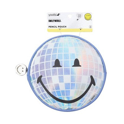 Yoobi SmileyWorld Pencil Pouch Round Blue Smiley Disco Ball, School Supplies
