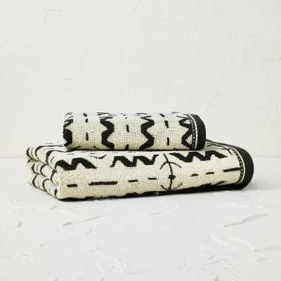 2pc Vertical Thorns Bath and Hand Towel Set Black/White - Opalhouse designed with Jungalow: Cotton Jacquard, Reversible