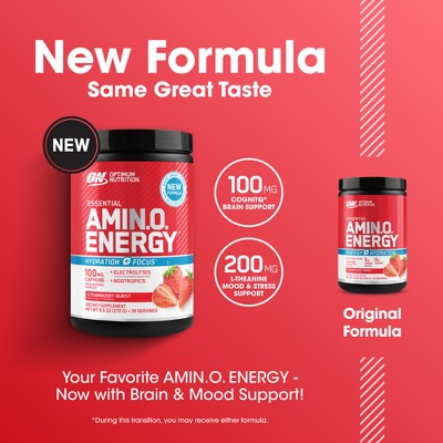 Optimum Nutrition Essential Amino Energy Hydration Plus Focus Powder - Strawberry Burst - 30 Servings - 9.5oz