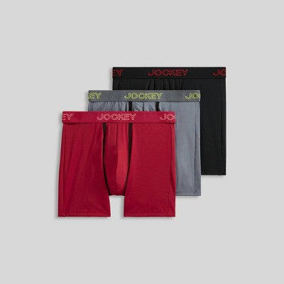 Jockey Generation Men's No Chafe Pouch Microfiber Boxer Briefs 3pk - Black/Red/Gray M: Mid Rise, Pull-On, Solid Pattern