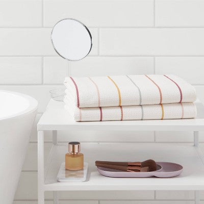 2pc Quick Dry Striped Waffle Oversize Bath Towel - Room Essentials