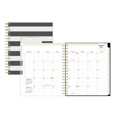 Day Designer 2025 Daily/Monthly Planner 10.16"x9.49" Wirebound Rugby Stripe Black: Adult Calendar, Tabs, Paper 8x10