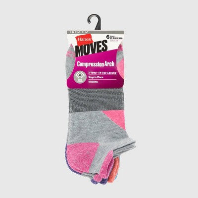 Hanes Moves Premium Women's 6pk Heel Shield Socks, X-Temp Size 5-9