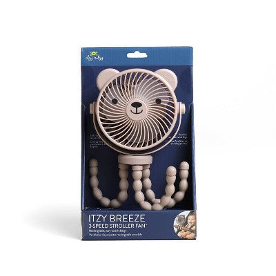 Itzy Ritzy Itzy Breeze 3-Speed Stroller Fan with Rechargeable Battery and Easy Attach Design - Tan Bear