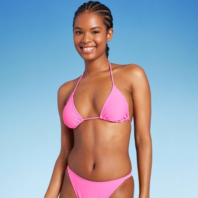 Women's Thin Strap Triangle Bikini Top - Wild Fable Pink S