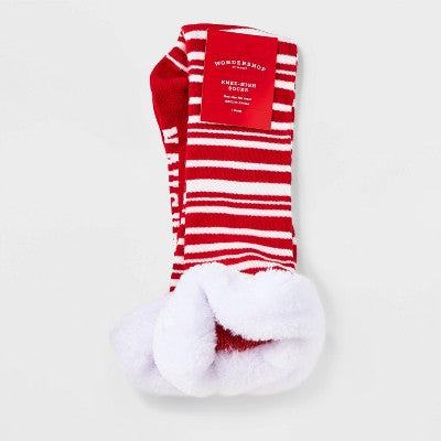 Women's Striped 'Naughty' & 'Nice' Knee High Socks with Faux Fur Cuff - Wondershop Red/White 4-10
