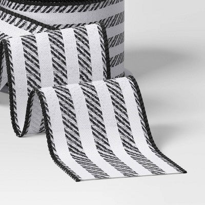2.5" Striped Fabric Christmas Ribbon 21' Black/White - Wondershop
