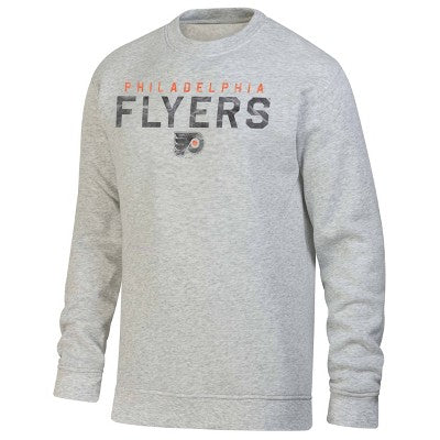 NHL Philadelphia Flyers Men's Long Sleeve Ash Gray Crew Neck Fleece Hooded Sweatshirt - M: Pullover, Solid Pattern