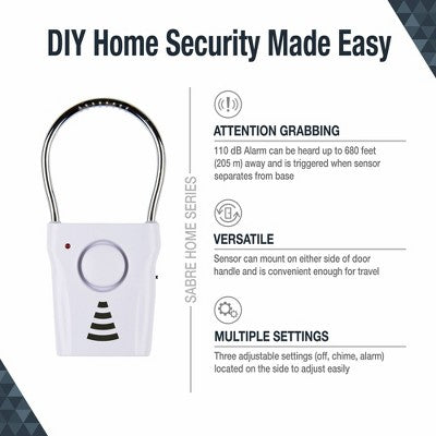 Sabre Door Handle Alarm: Portable Home Security Sensor, Battery Operated, Alerts on Forced Entry, No Assembly Required