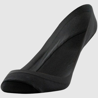 Peds Women's 2pk V Neck Super Low Cut Liner Socks - Black/Nude 5-10: Nylon Spandex Knit, Hidden Gel Heel Grip