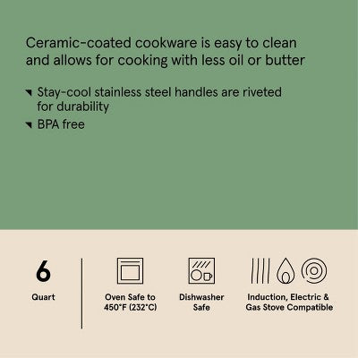 6qt Nonstick Ceramic Coated Aluminum Stock Pot with Champagne Handle Cream - Figmint