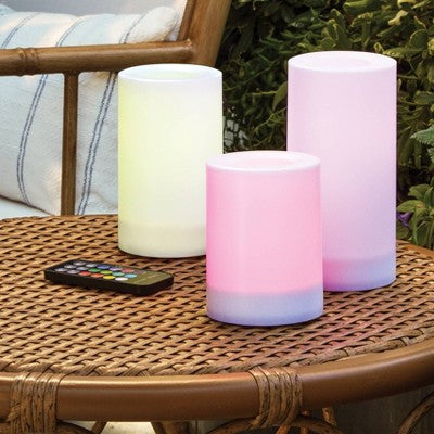 3pc AA LED Plastic Flameless Pillar Colorful Candles with Timer and Remote -Threshold