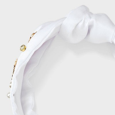 Bridal Embellished Knot Top Headband - White