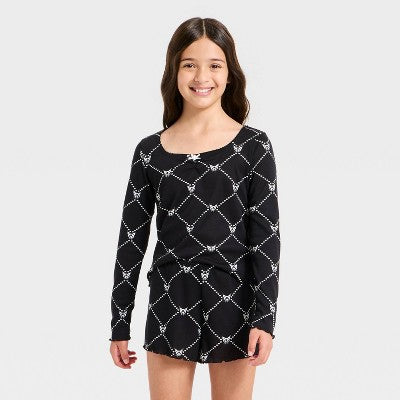 Girls' 2pc Sanrio Long Sleeve Kuromi Pajama Set - Black S