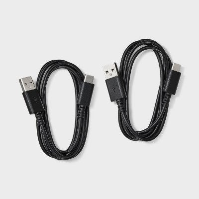 3' USB-A to USB-C 2pk Cable - dealworthy Black