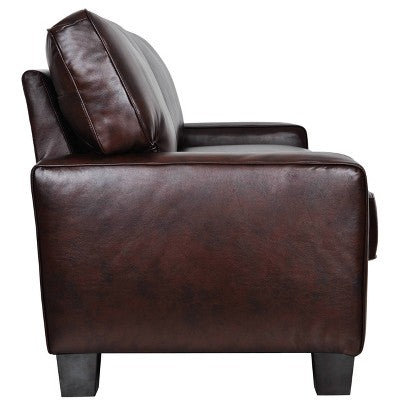 73" Palisades Sofa Chestnut Brown - Serta: Bonded Leather Upholstery, Wood Frame, Seats 2 (LOCAL PICKUP ONLY)