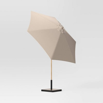 9' Round Outdoor Patio Market Umbrella with Faux Wood Pole - Threshold: Fade-Resistant, Crank Tilt (LOCAL PICKUP ONLY)