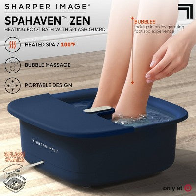 Sharper Image Massager Foot Bath Zen with Splash Guard - Navy