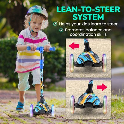Mini Kickboard Scooter for Kids Ages 2-5 with LED Light Wheels, Adjustable Height, Fun Graffiti Design