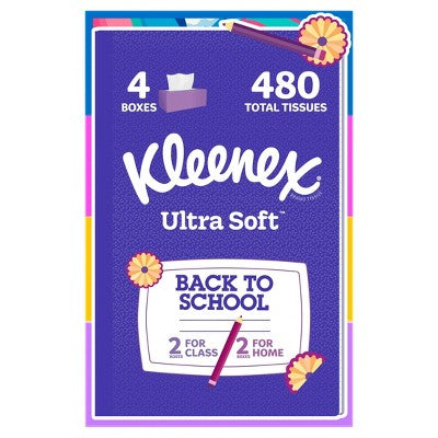 Kleenex Ultra Soft Back To School 3-Ply Facial Tissues - 120ct/4pk