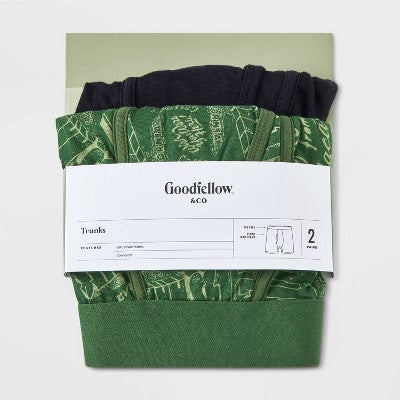 Men's Postcard Print Trunks 2pk - Goodfellow & Co Forest Green XL: Cotton Spandex Mid Rise