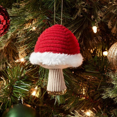 Fabric Mushroom with White Trim Christmas Tree Ornament Red - Wondershop
