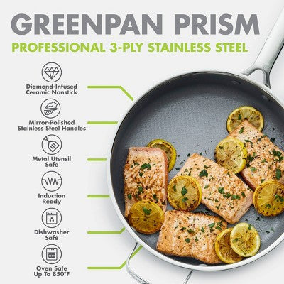 GreenPan Prism 5qt Hybrid Stainless Steel and Ceramic Nonstick Saute Pan with Lid (LOCAL PICKUP ONLY)