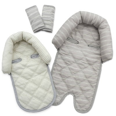 Go by Goldbug Duo Head Support And Strap Cover Set - For Car Seat Stroller Bouncer - Gray Ticking Stripe - 2pc