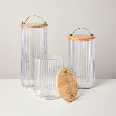 80oz Fluted Glass Storage Canister with Wood Lid - Hearth & Hand with Magnolia