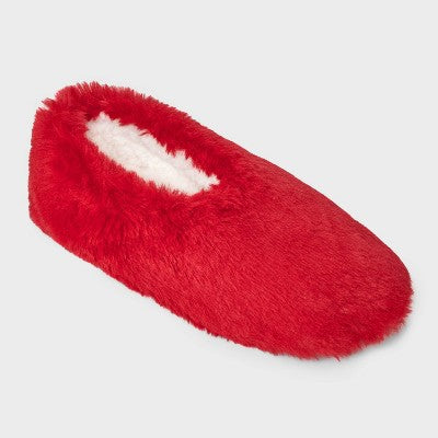 Women's Faux Fur Cozy Pull-On Slipper Socks with Grippers - Auden Red S/M