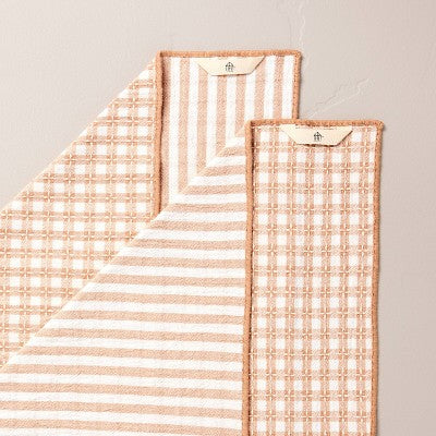 2ct Reversible Textured Gingham/Stripe Kitchen Towel Set Blush - Hearth & Hand with Magnolia