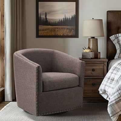 Madison Park Sheldon Swivel Chair Chocolate : Upholstered Accent, No Assembly, 300lb Capacity (LOCAL PICKUP ONLY)