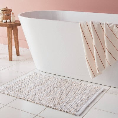 20"x30" Traditional Chenille Bath Rug Tan/White - Threshold