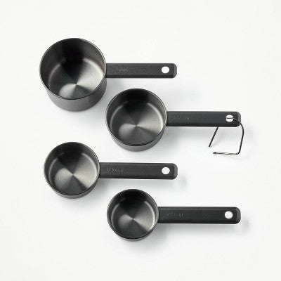 4pc Stainless Steel Measuring Cups Matte Black - Figmint: Dishwasher-Safe Kitchen Set, 1 Cup Capacity