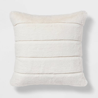 Square Channel Faux Fur Decorative Throw Pillow Cream - Threshold: Indoor Polyester Fill, Zipper Closure, OEKO-TEX Certified