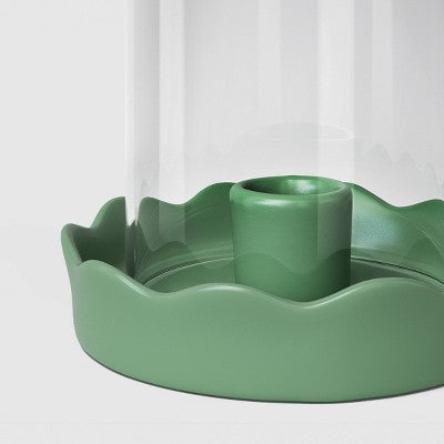 Scalloped Ceramic and Glass Hurricane Taper Candle Holder Green - Room Essentials