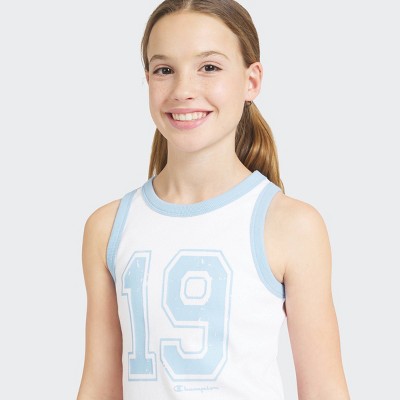 Champion Girls' Graphic High Neck Ribbed Tank Top Bright White XL