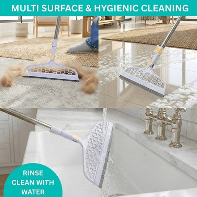 True & Tidy True Clean Dual Bucket 2.0 Spin Mop with Silicone Sweeper: Stainless Steel, Aluminum, Microfiber Materials